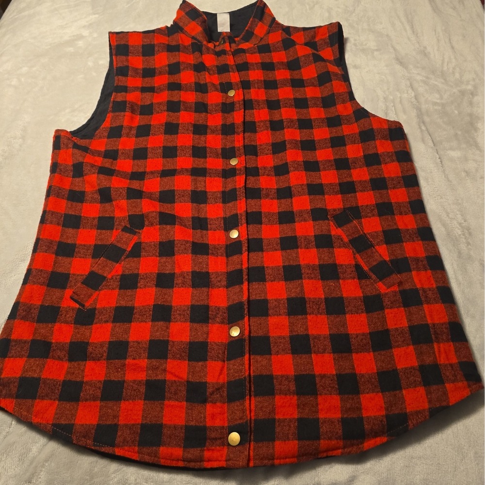 Sunshine & Rodeos Red & Black Buffalo Plaid Snap Vest, Women's Size 3XL